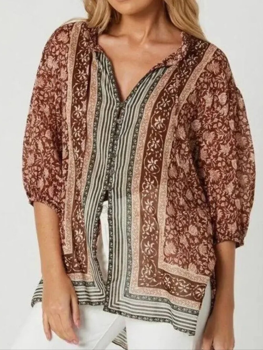 We The Free Boho Floral Peasant Blouse